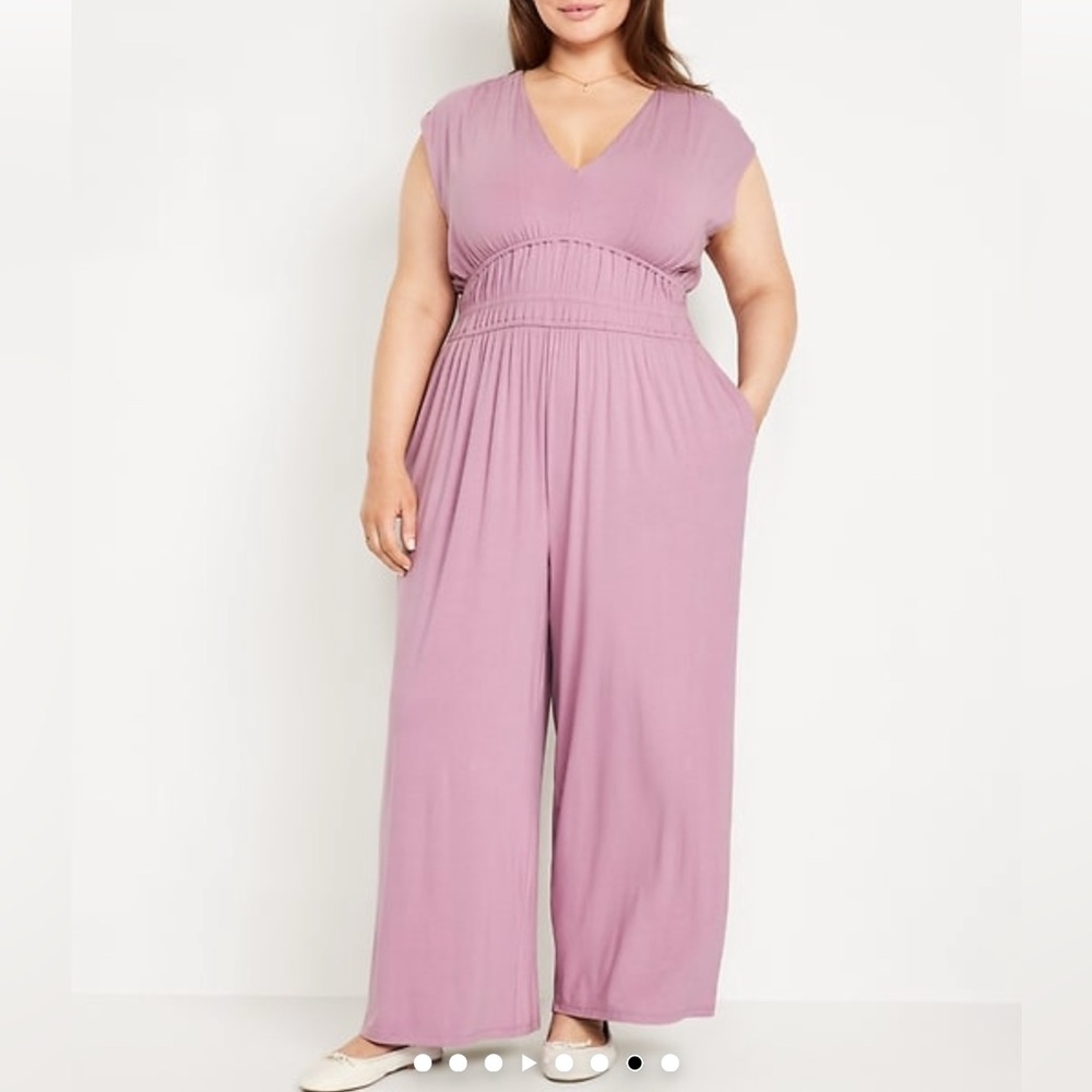 NWT  Pink Jumpsuit with V-Neck and Wide-Leg Design